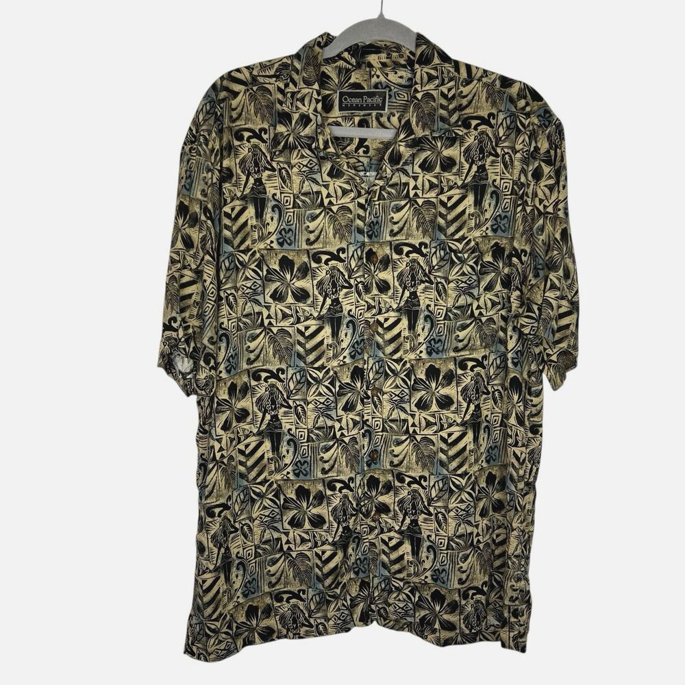 Ocean Pacific Menswear Shirt Large Rayon Tropical Hawaiian Tiki Beach Aloha
